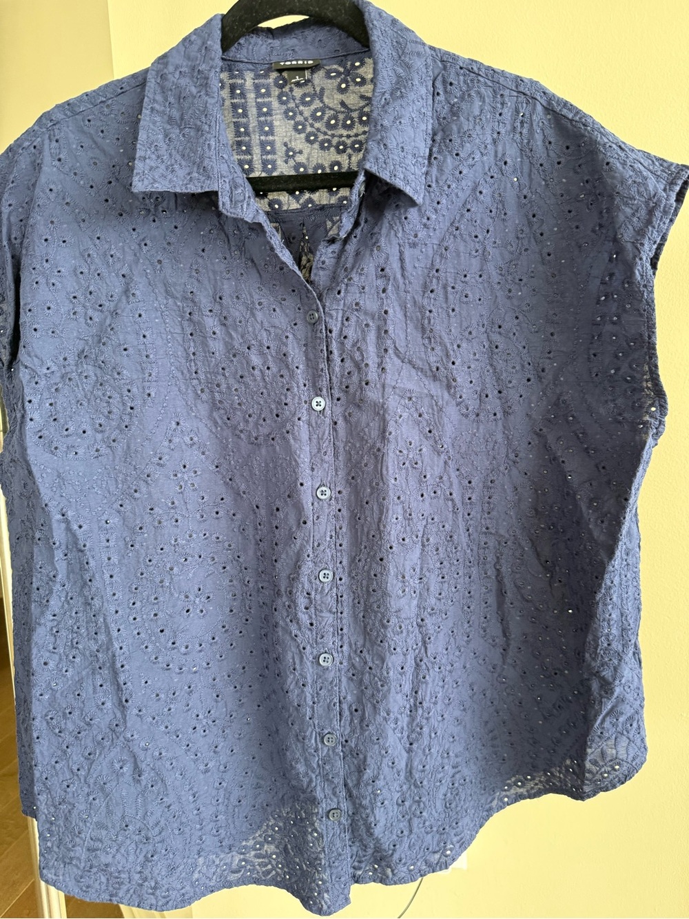 Torrid Navy Blue Eyelet Button-Down Shirt